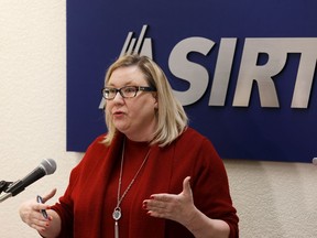Alberta Serious Incident Response Team (ASIRT) executive director Susan Hughson gives a report on her findings into an Oct. 19, 2017, shooting death of a 26-year-old man who was shot during an interaction with Gleichen RCMP officers during a press conference in Edmonton, on Tuesday, Oct. 14, 2020.