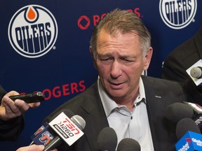 Edmonton Oilers GM Ken Holland speaks to the media on February 10, 2020.