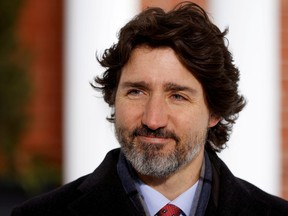 Prime Minister Justin Trudeau attends a news conference at Rideau Cottage in Ottawa on Jan. 19, 2021.