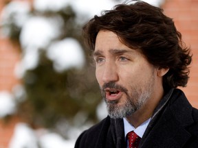 Prime Minister Justin Trudeau attends a news conference at Rideau Cottage in Ottawa, Jan. 22, 2021.
