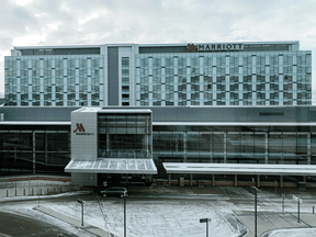 The Marriott Hotel at Calgary International Airport, one of the hotels that will be used to quarantine air travellers coming into Canada.