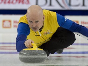 Kevin Koe, skip of Team Wild Card 2 at the 2021 Tim Hortons Brier in Calgary.