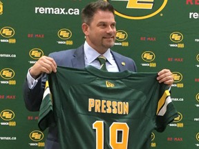 Edmonton Football Club president and CEO Chris Presson meets the media on Aug. 7, 2019.