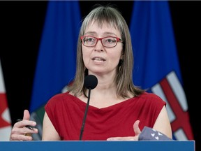Dr. Deena Hinshaw, Alberta's Chief Medical Officer of Health, joined Alberta Premier Jason Kenney and Alberta Health Minister Tyler Shandro for a COVID-19 update on Tuesday April 6, 2021.