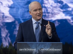 Leader of the Opposition Erin O'Toole speaks during a policy announcement in Ottawa, Thursday April 15, 2021.