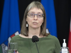 Alberta's chief medical officer of health Dr. Deena Hinshaw gives an update on COVID-19 case numbers on Thursday, March 25, 2021.