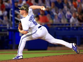 Blue Jays' Trent Thornton pitches during a game against the Philadelphia Phillies at TD Ballpark on Friday night.