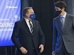 Quebec Premier Francois Legault, left and Prime Minister Justin Trudeau.