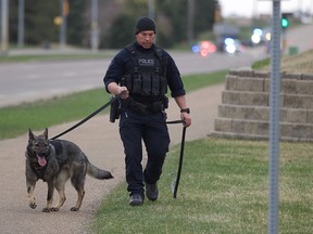 Police work at the scene of fatal shooting in Sherwood Park. Strathcona County RCMP responded to firearms incident on Baseline Road in Sherwood Park, one person has died another was transported to hospital and and a suspect has been arrested. Baseline between Hwy. 21 and Cloverbar Rd. is closed for investigation. Photo by David Bloom