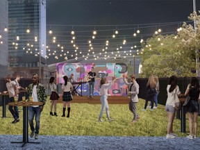 An artist's rendering of The Backyard, a new beer garden and outdoor entertainment venue at 104 Avenue and 101 Street.