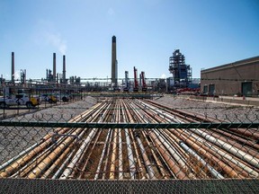 General view of the Imperial Oil refinery, located near Enbridge's Line 5 pipeline, which Michigan Governor Gretchen Whitmer ordered shut down in May 2021, in Sarnia, Ontario, Canada March 20, 2021.