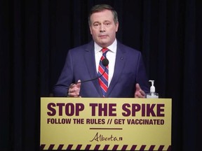 Facebook video screen grab of Alberta Premier Jason Kenney announcing new public health measures to limit the spread of COVID-19.