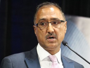 Federal Natural Resources Minister Amarjeet Sohi speaks at the Oil Sands Trade Show in Fort McMurray on Sept. 10, 2019.