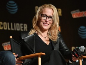 Gillian Anderson speaks onstage at The X-Files panel during 2017 New York Comic Con on Oct. 8, 2017 in New York City.