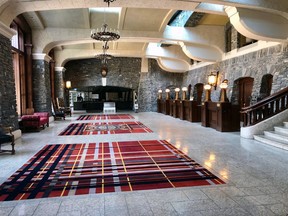 A deserted lobby at the Fairmont Banff Springs Hotel on April 16, 202. The 132-year-old hotel ceased operations temporarily and closed to all visitors due to COVID-19.
