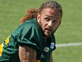 Edmonton Elks defensive back Aaron Grymes takes part in training camp in Edmonton on Monday, July 12, 2021.