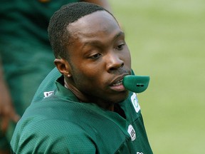 Caleb Ham, son of former Edmonton Elks quarterback Tracy Ham,   takes part in training camp in Edmonton on Thursday, July 15, 2021.