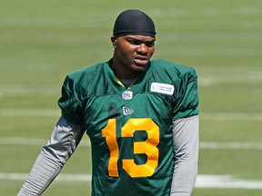 Vontae Diggs, seen here during Edmonton Elks practice in Edmonton on July 12, 2021, was reportedly released Thursday along with several other veteran names.