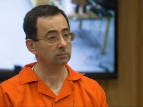 Former Michigan State University and USA Gymnastics doctor Larry Nassar appears in court for his final sentencing phase in Eaton County Circuit Court on Feb. 5, 2018 in Charlotte, Mich.