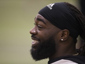 Offensive tackle SirVincent Rogers (55) takes part in a practice at Foote Field ahead of the 2018 Grey Cup against the Calgary Stampeders, in this file photo from Nov. 21, 2018.