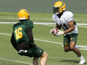 Shai Ross (11) takes part in Edmonton Elks training camp at Commonwealth Stadium on July 27, 2021.