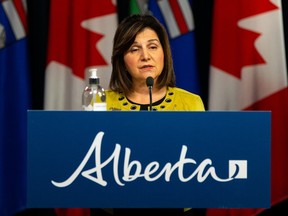 Education Minister Adriana LaGrange announces back-to-school guidance during a COVID-19 press conference at the Alberta Legislature in Edmonton, on Friday, Aug. 13, 2021.
