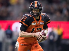 B.C. Lions quarterback Michael Reilly runs the ball against the Toronto Argonauts in Vancouver on Oct. 5, 2019.