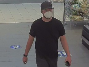 Male suspected of using his cellphone to take photos or videos underneath the skirts of women at the St. Albert London Drugs on June 22, 2021.