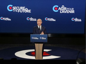 Canada's Conservative Party leader Erin O'Toole speaks at the Westin hotel after Liberal Prime Minister Justin Trudeau called an early election, in Ottawa, Ontario, Canada August 15, 2021.  REUTERS/Lars Hagberg