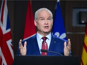 Conservative leader Erin O'Toole holds a press conference on Parliament Hill in Ottawa on Tuesday, April 6, 2020.