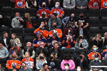 Fans in the stands at the Edmonton Oilers vs Seattle Kraken National Hockey League pre-season game in Edmonton on Tuesday September 28, 2021.
