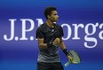 Canada's Felix Auger-Aliassime reacts during his win over Carlos Alcaraz of Spain on Tuesday.