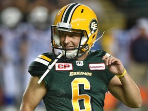 Edmonton Elks kicker Sean Whyte (6) after kicking a convert against the Montreal Alouettes at Commonwealth Stadium in Edmonton on Aug. 11, 2016.