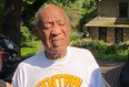 Bill Cosby speaks to reporters outside of his home on June 30, 2021 in Cheltenham, Pennsylvania. Bill Cosby was released from prison after court overturns his sex assault conviction.