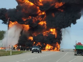 Photos taken at the intersection of Highway 43 and Highway 33 after an explosion of hazardous materials on Firday afternoon September 17, 2021. Photos supplied by Ronda Choiniere.