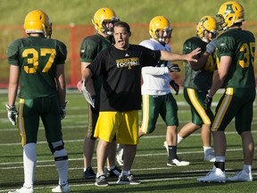 Terry Eisler, seen here during a University of Alberta Golden Bears practice at Foote Field in Edmonton on Aug. 15, 2016, has joined the Edmonton Elks as a special-teams assistant.