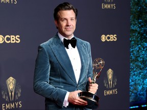 Jason Sudeikis, winner of Outstanding Lead Actor in a Comedy Series for "Ted Lasso," poses in the press room during the 73rd Primetime Emmy Awards at L.A. LIVE on Sept. 19, 2021 in Los Angeles, Calif.