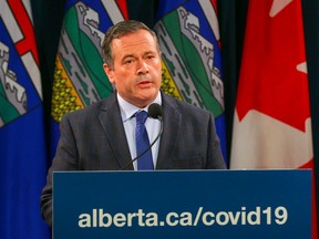 Alberta Premier Jason Kenney during a news conference regarding the surging COVID cases in the province in Calgary on Wednesday, September 15, 2021.