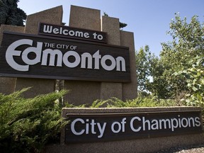 The old Edmonton 'City of Champions' sign alongside Baseline Road and 101 Avenue as seen in a 2013 file photo.