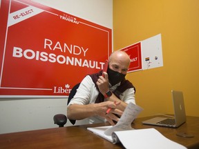 Edmonton Centre Liberal candidate Randy Boissonnault in his campaign office on Monday. A final result still hasn't been declared in the tight race Tuesday as special ballot counting is expected to carry over to Wednesday.