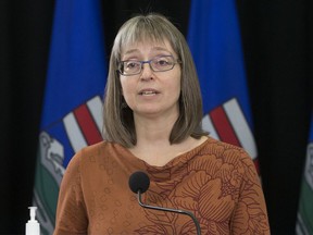 Alberta's Chief Medical Officer of Health Dr. Deena Hinshaw provides an update on the Province's response to the fourth wave of the COVID-19 pandemic, during a press conference in Edmonton, Thursday Sept. 16, 2021. Photo by David Bloom