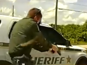 Florida deputy fires multiple shots at shooting suspect.