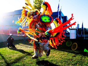 Darrell Brertton Jr. dances during an outdoor event hosted by the Edmonton Public Schools honouring the National Day for Truth and Reconciliation on Wednesday, Sept. 29, 2021 in Edmonton. Greg Southam-Postmedia