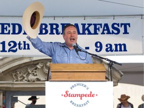 Alberta Premier Jason Kenney speaks at the annual Premier's Stampede Breakfast in downtown Calgary on Monday, July 12, 2021.