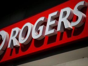 A sign is pictured outside a Rogers Communications retail store in Ottawa, July 20, 2017.