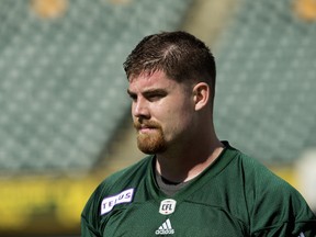 Jake Ceresna (94) takes part in practice at Commonwealth Stadium in Edmonton on May 21, 2018.