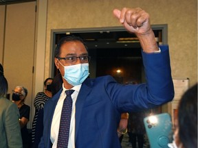 Amarjeet Sohi arrives at the Matrix Hotel in Edmonton on Monday, Oct. 18, 2021 after being elected mayor of Edmonton.
