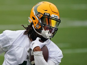 Elks wide receiver Shai Ross runs with the ball practice yesterday. Ross scored two touchdowns in the loss to the Redblacks.