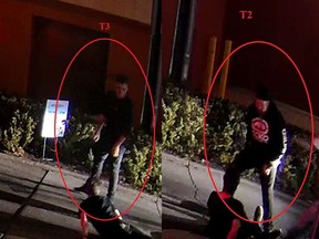 Edmonton police are looking for the public’s help to identify the two remaining suspects involved in a firearm-related assault at drive-thrus south of Whyte Avenue at approximately 3 a.m., Oct. 9, 2021. Image supplied by Edmonton Police Service