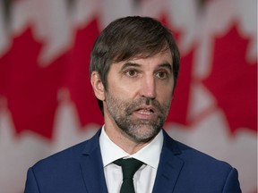 Minister of Environment and Climate Change Steven Guilbeault speaks during a news conference, Tuesday, October 26, 2021 in Ottawa.